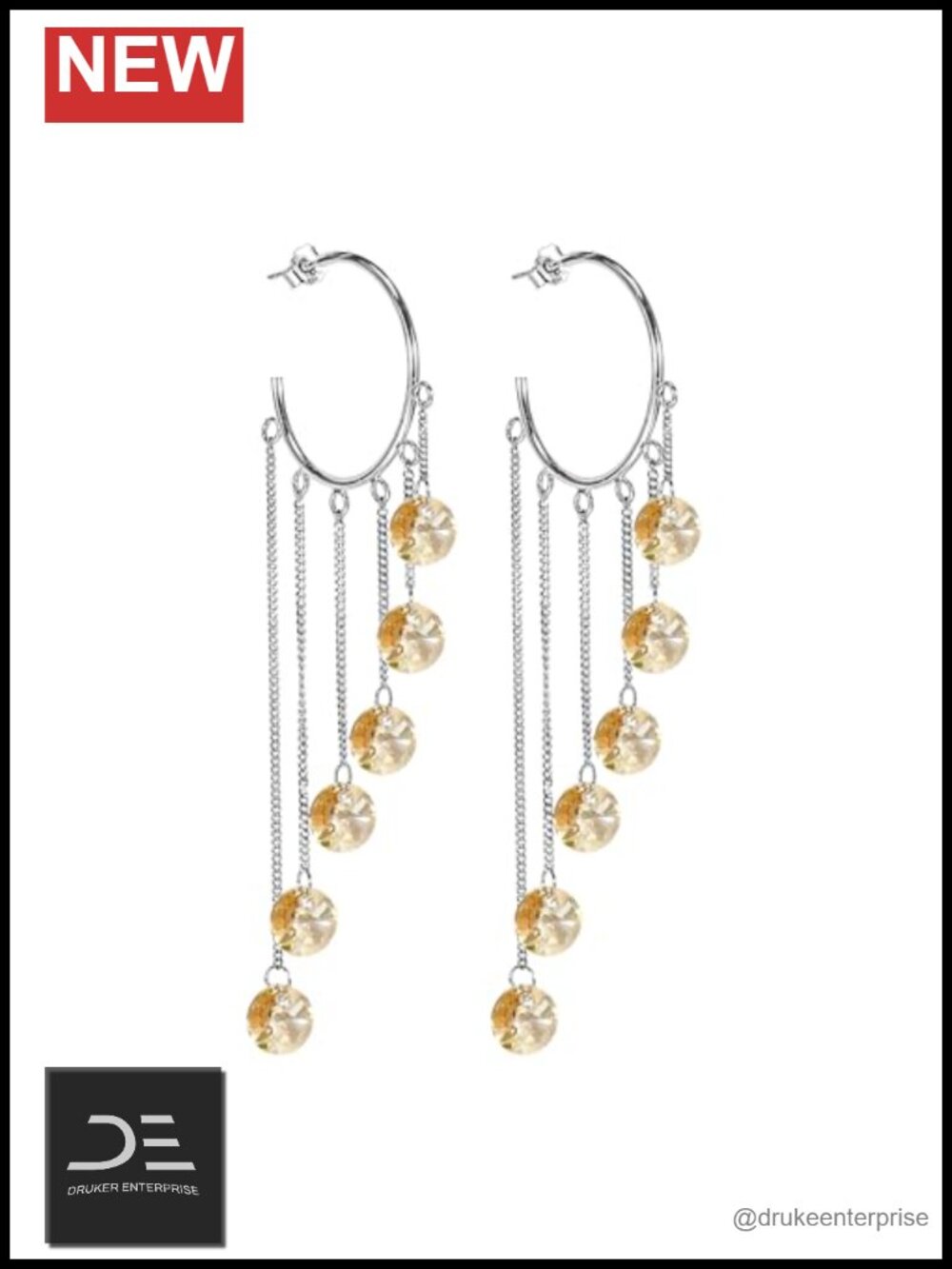 925 Sterling Silver Bohemian Crystal Dangle Earrings Handcrafted Chandelier